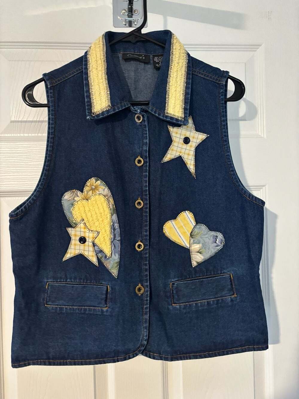 Cassee's Vintage 90s Denim Vest with Patchwork Heart & Star Appliques Size Small